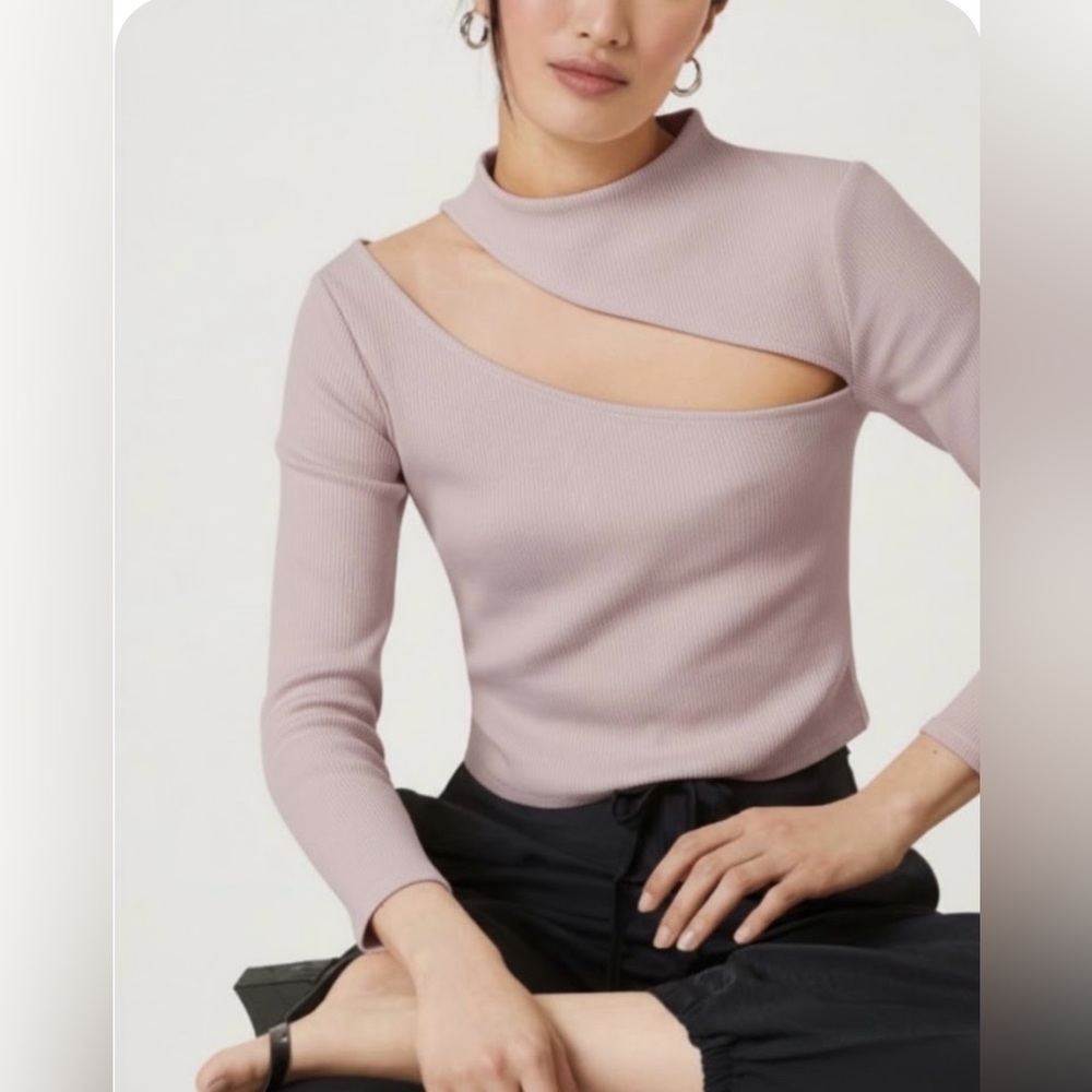 Anthropologie Ribbed Sexy Cutout Long Sleeve Crop Stretchy Top Light Purple XS